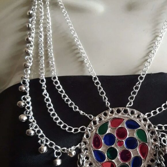 Ethnic Multilayers Bib Necklace, Tribal Silver Bib Necklace, Kuchi Boho Jewelry - Picture 4 of 5